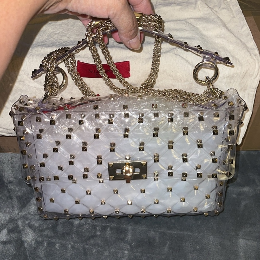Preloved Garavani Valentino pvc rock studd hand bag pristine cond has dust bag